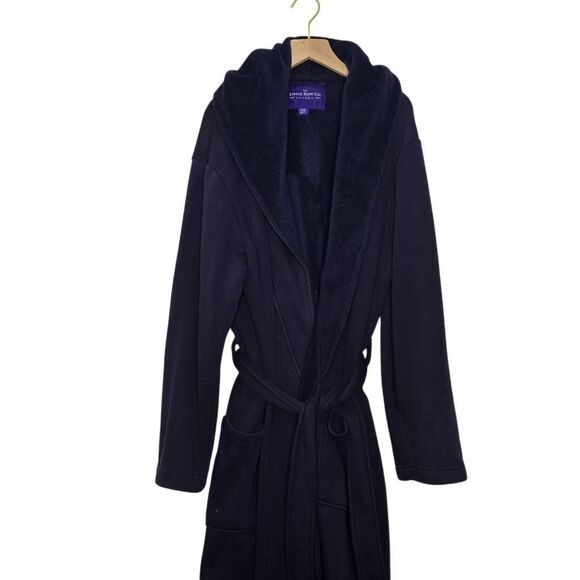 The Savile Row Co Hooded Bathrobe Robe Size S/M Navy Cotton - Picture 2 of 6